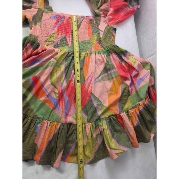 Farm Rio Mini Dress Beaded Garden Puff Sleeves Tiered Sz S Beach Festival Colorf - Picture 10 of 12